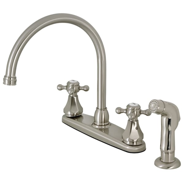 Kingston Brass KB4728BXSP Two-Handle Centerset Kitchen Faucet with Side Sprayer, Brushed Nickel KB4728BXSP - main
